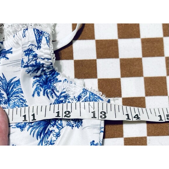 New Women White Blue Tropical print Dress Adjustable Strap Underwired Size small - Picture 9 of 9